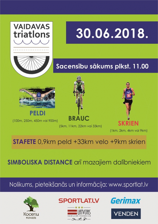 30.jūnijā norisināsies tradicionālais Vaidavas triatlons 2018